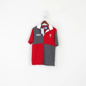 New Rugby World Cup 2015 Men M Polo Shirt Gray Red Cotton WRU Harlequin Top