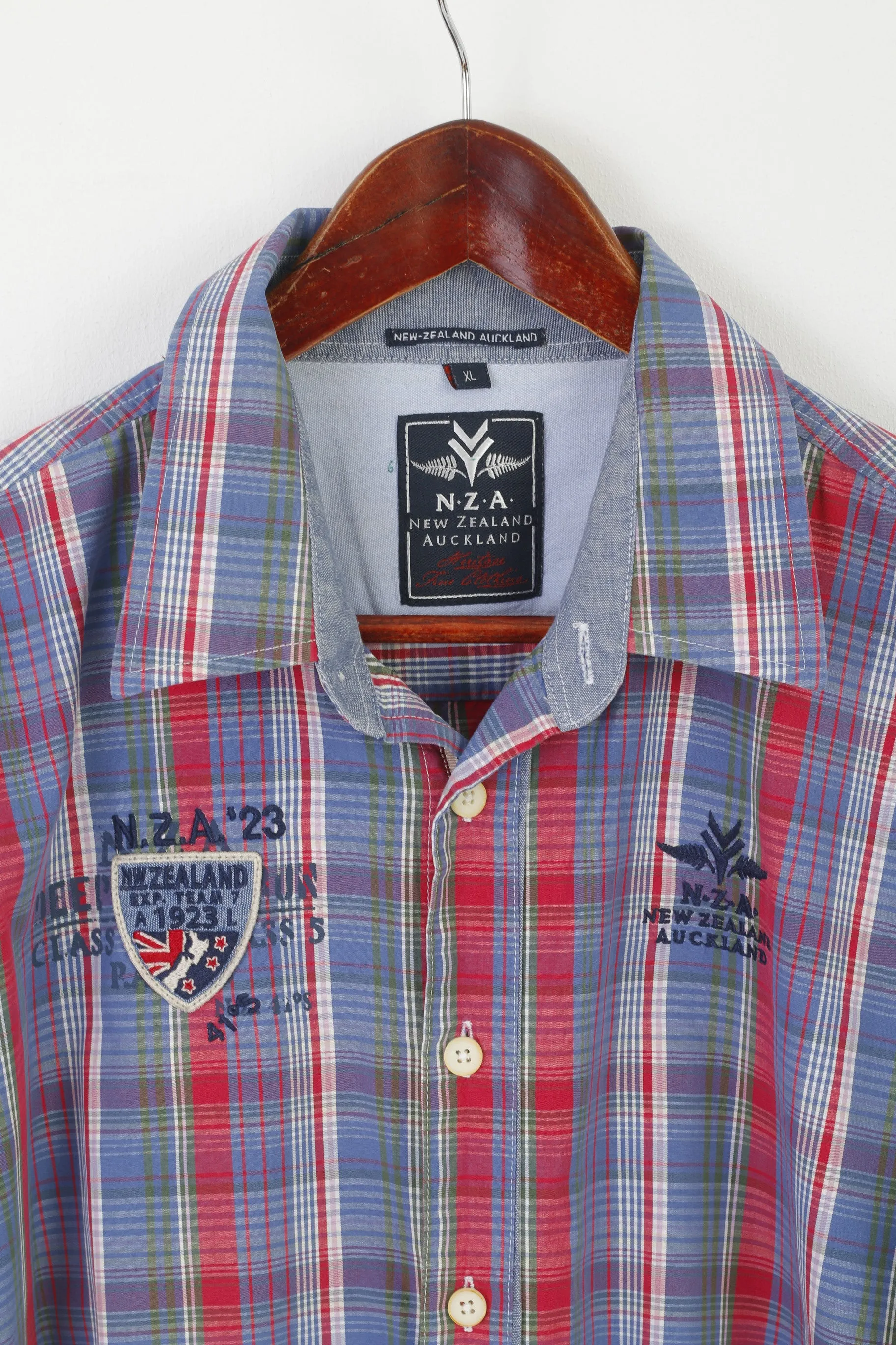 New Zealand Auckland Men XL Casual Shirt Blue Check Cotton Long Sleeve Top