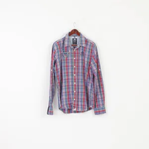 New Zealand Auckland Men XL Casual Shirt Blue Check Cotton Long Sleeve Top