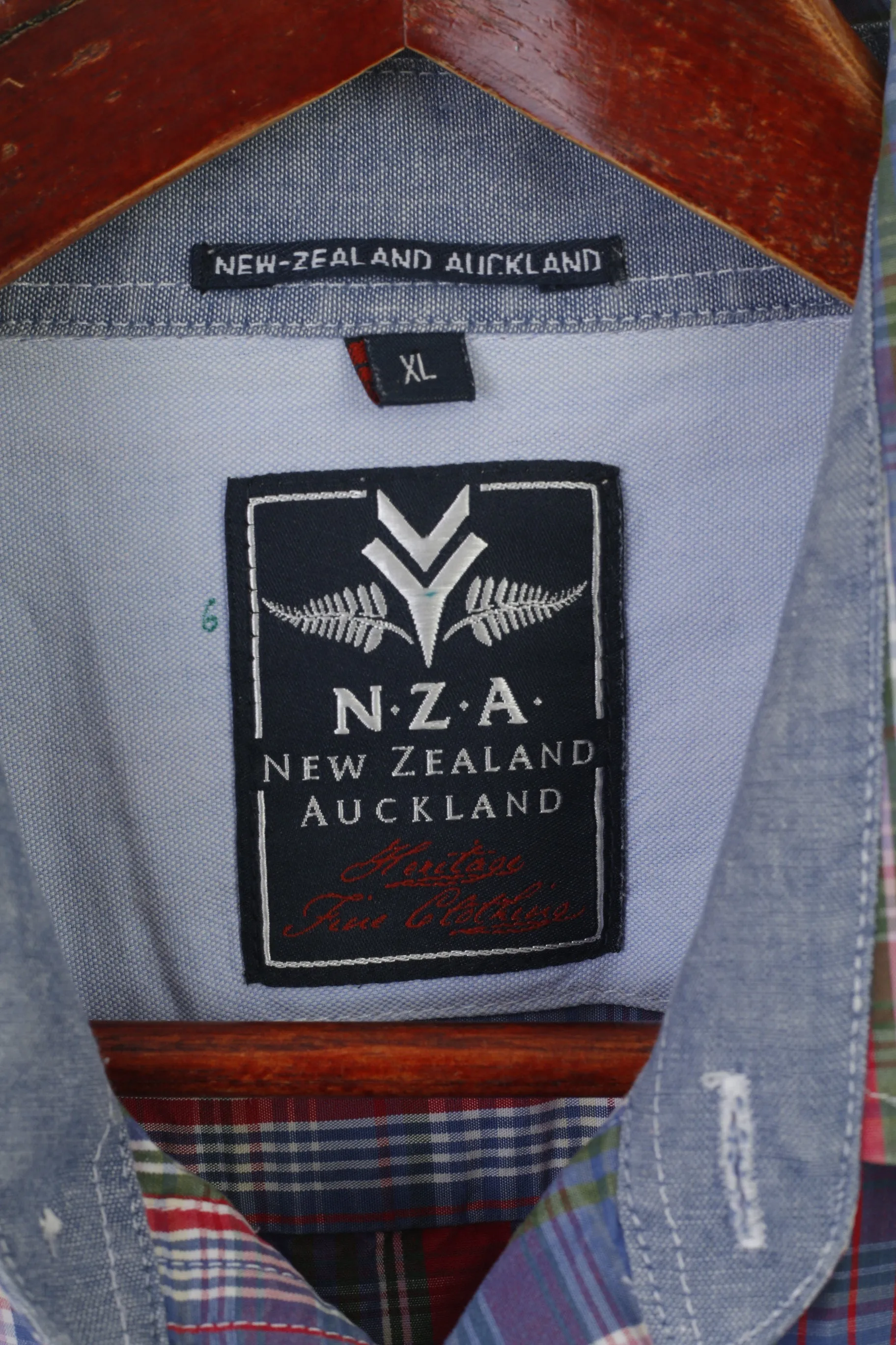 New Zealand Auckland Men XL Casual Shirt Blue Check Cotton Long Sleeve Top