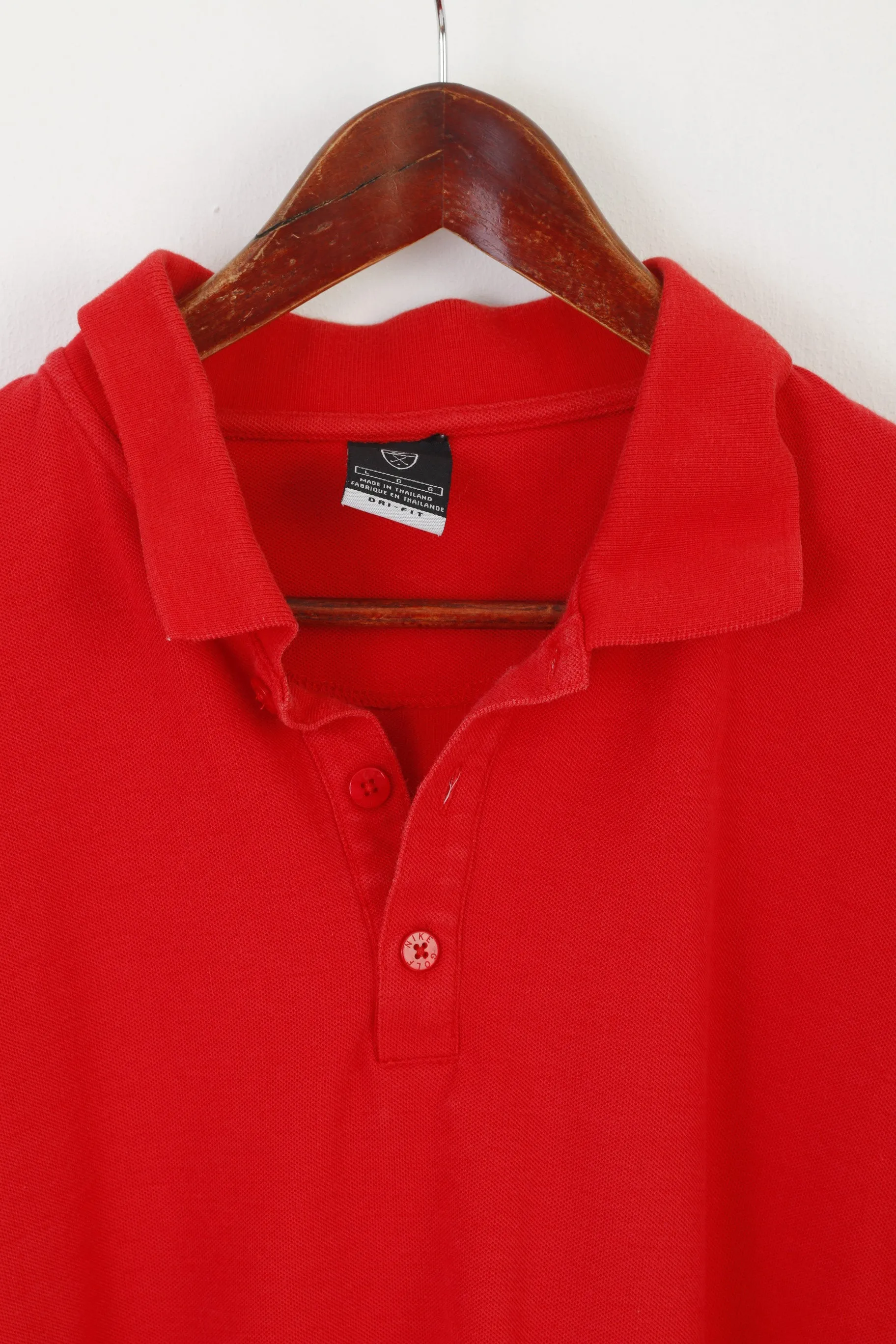 Nike Men L Polo Shirt Red Cotton Dri-Fit Golf Sportswear Vintage Short Sleeve Top