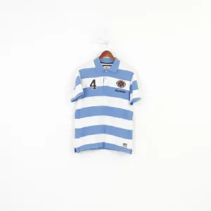 Nils Sundström Men L Polo Shirt Striped Blue White Cotton Argentina Polo Team Vintage Top
