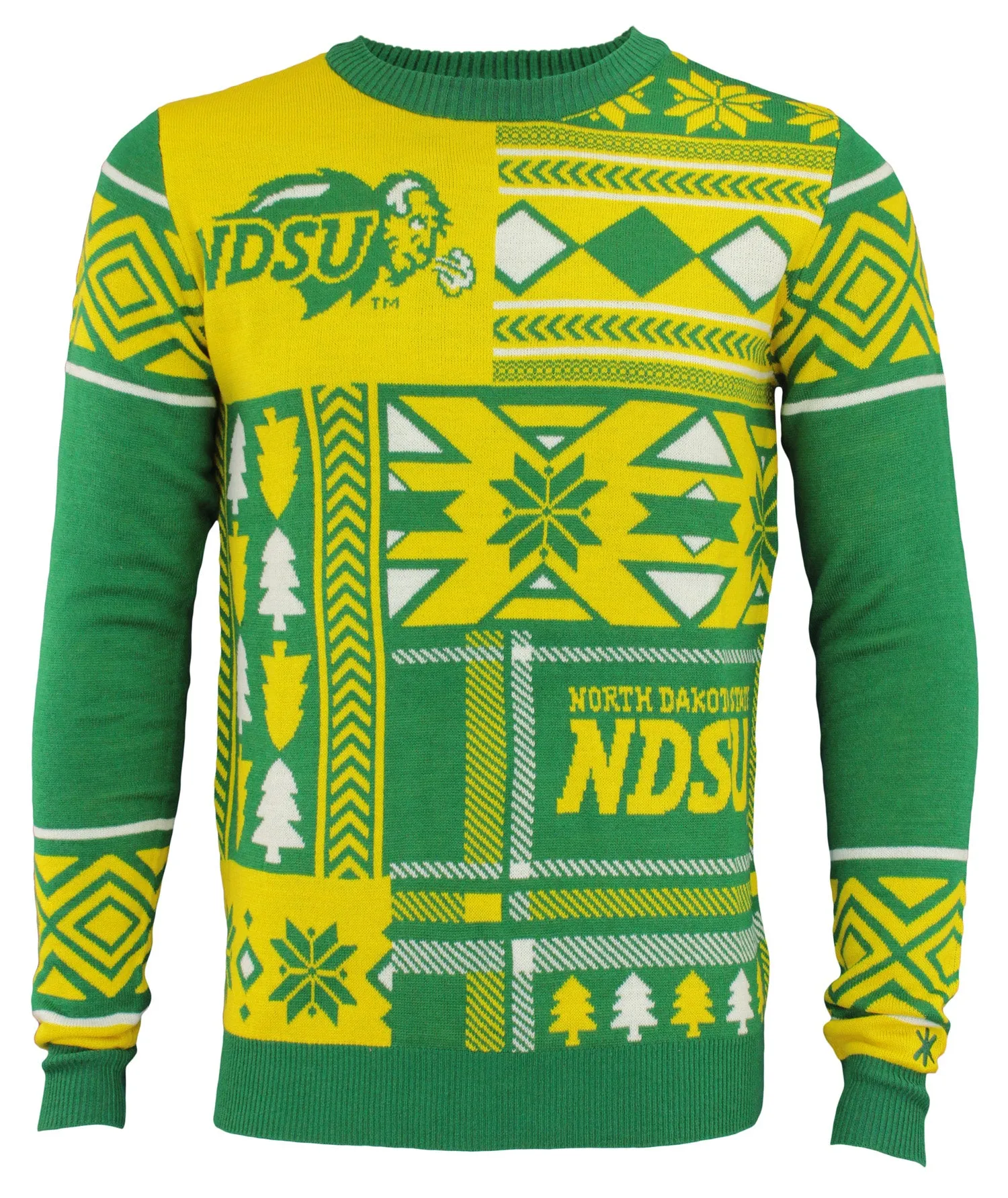 North Dakota State Bison NCAA Mens Ugly Holiday Sweater, Yellow / Green
