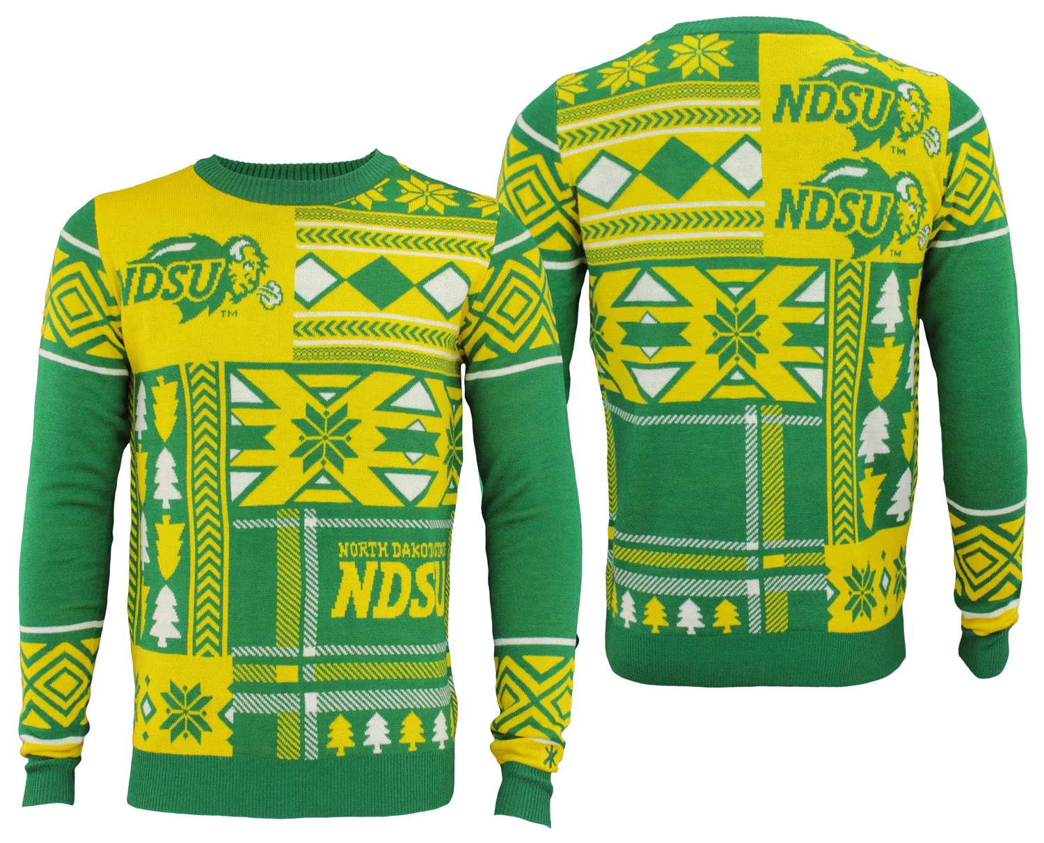 North Dakota State Bison NCAA Mens Ugly Holiday Sweater, Yellow / Green
