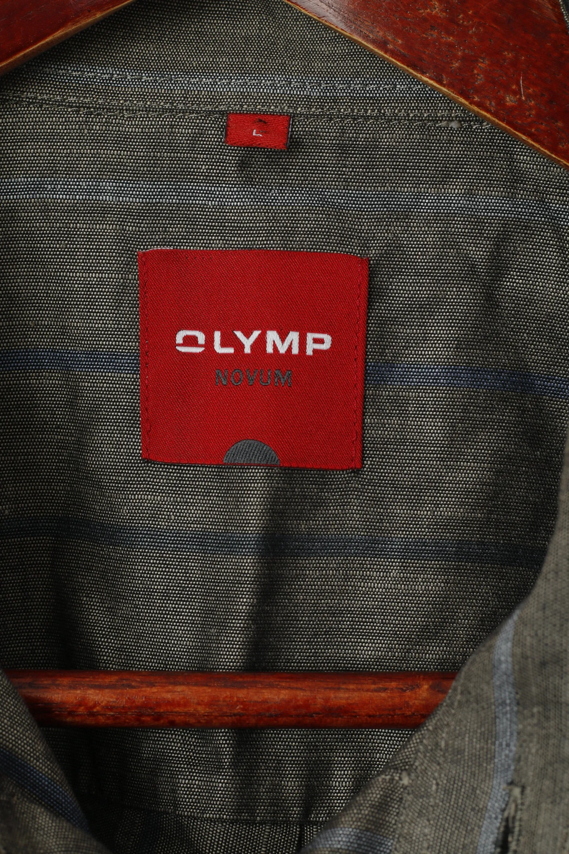 Olymp Novum Men L (XL) Casual Shirt Grey Striped Cotton Short Sleeve Classic Top
