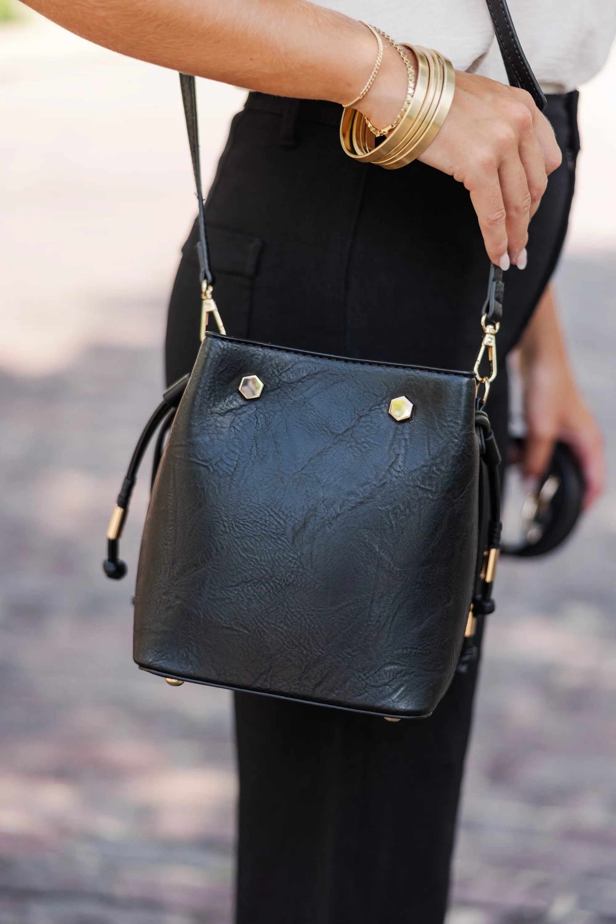 On The Go Black Bucket Bag