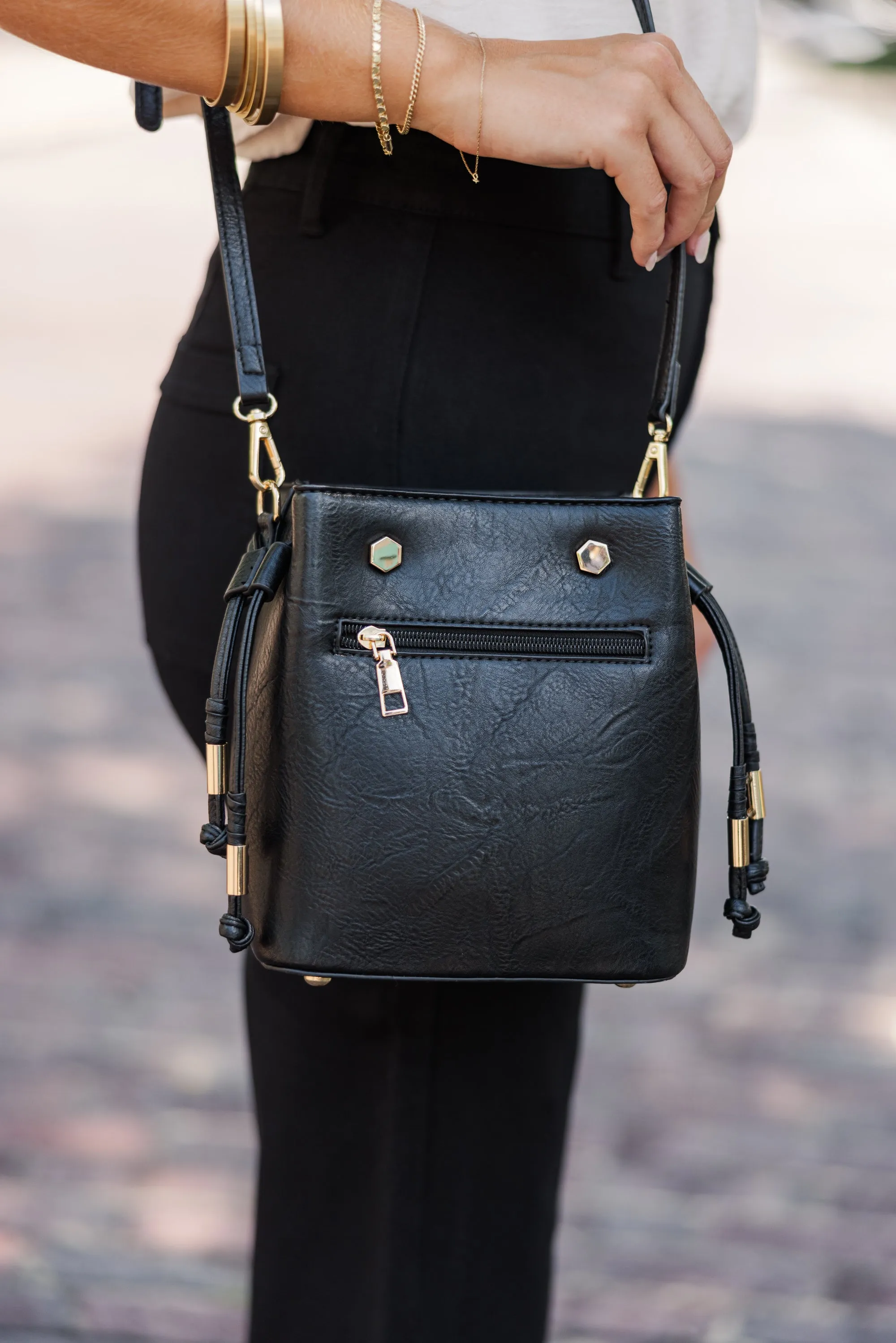 On The Go Black Bucket Bag