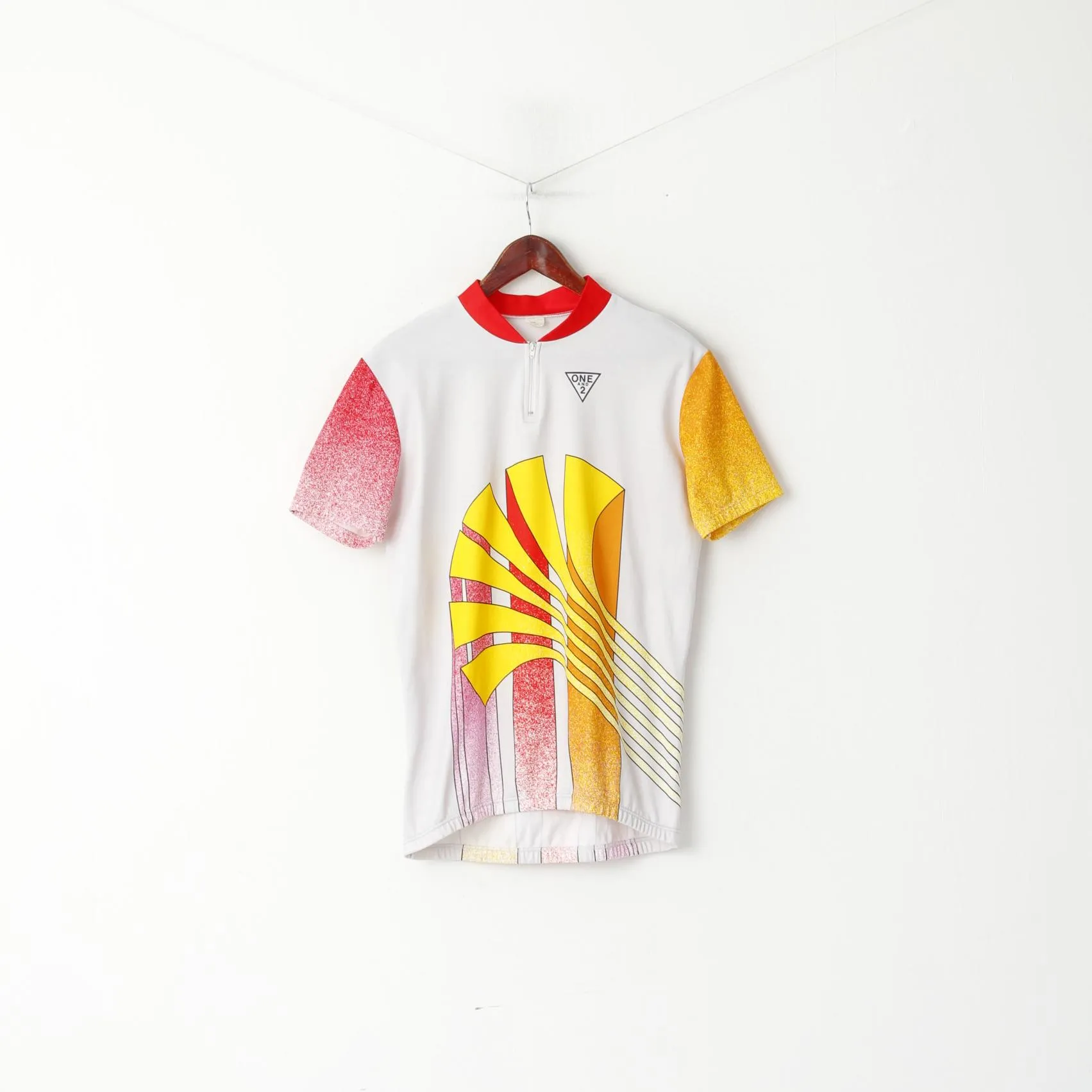 One And 2 Men 54 XL Cycling Shirt White Vintage Made in Italy Zip Neck Bike Top