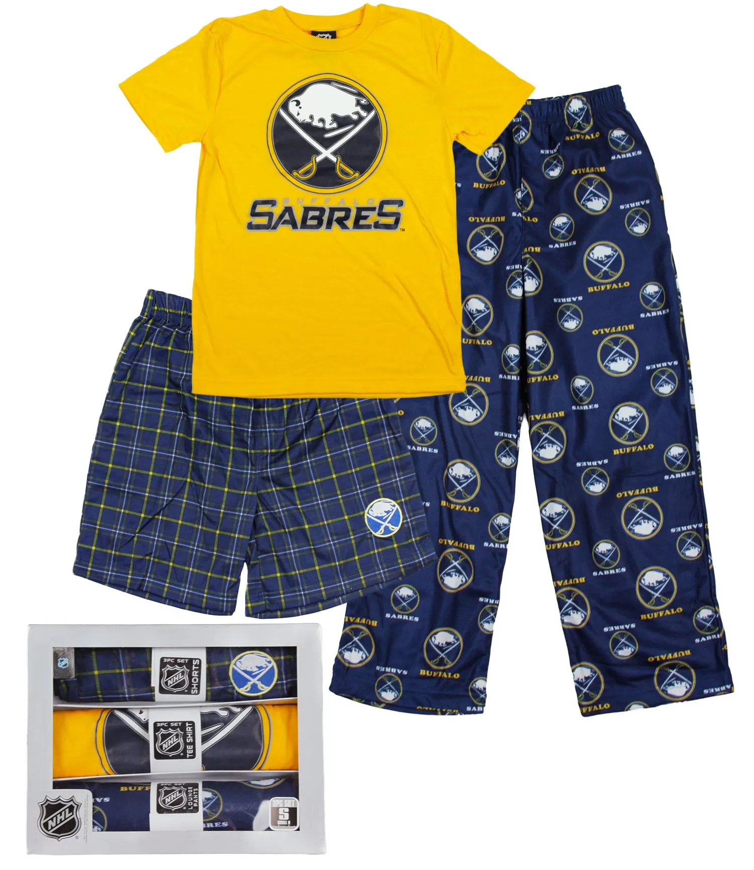 Outerstuff NHL Hockey Youth Buffalo Sabres 3-piece Boxed Pajama Set - Blue & Yellow