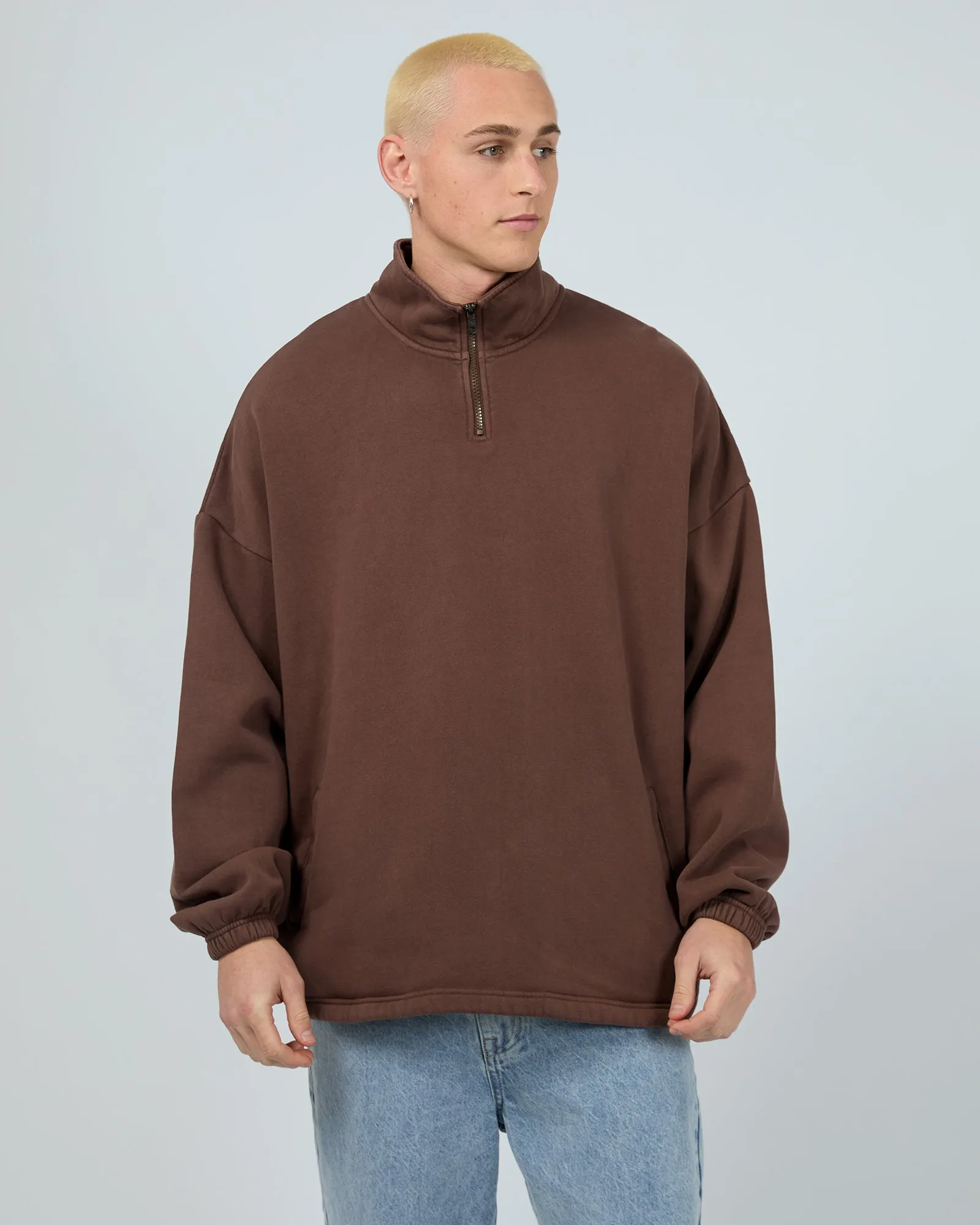 Oversized 1/4 Zip Jumper Chocolate