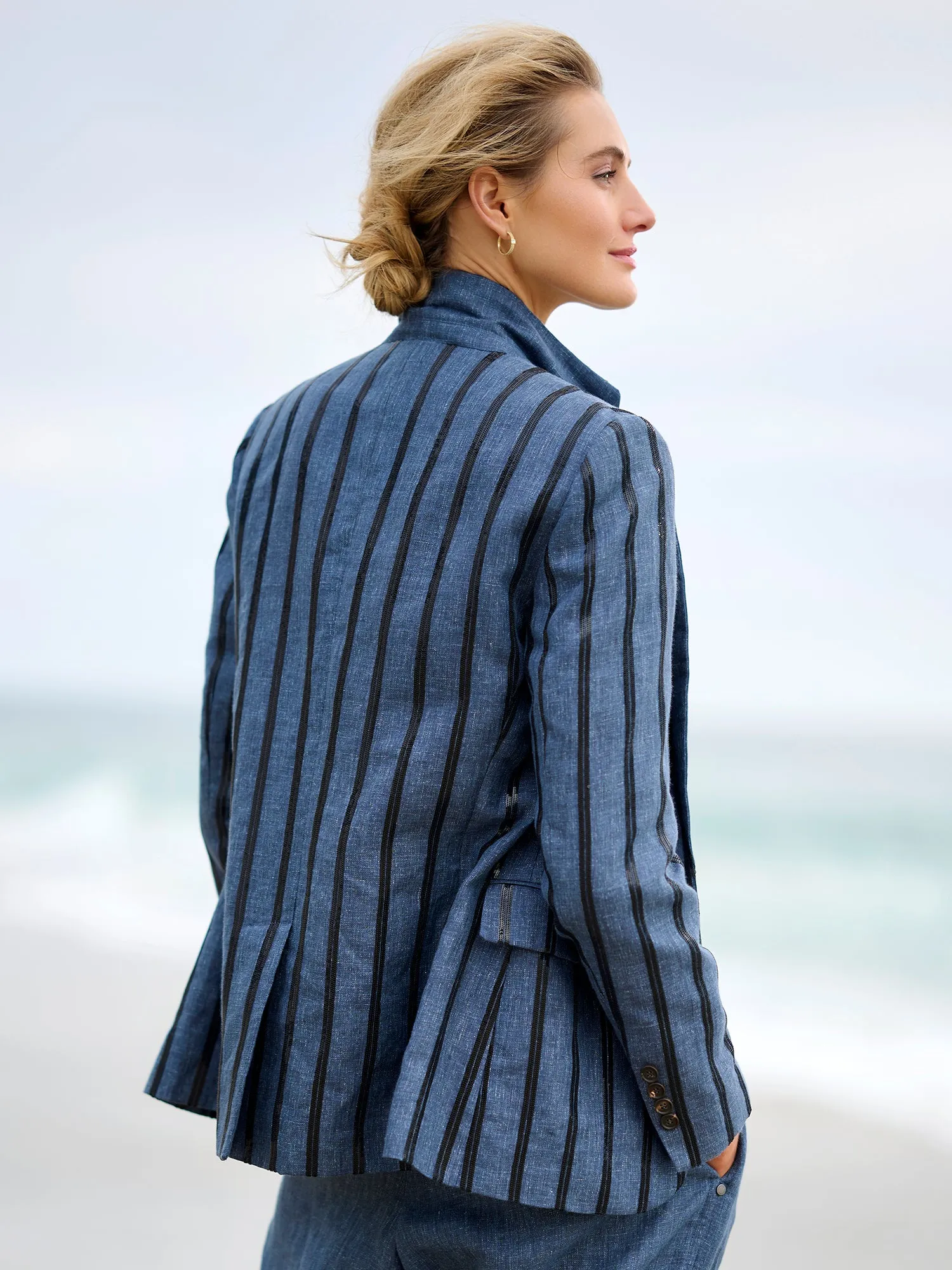 Paillette Stripe Linen Blazer