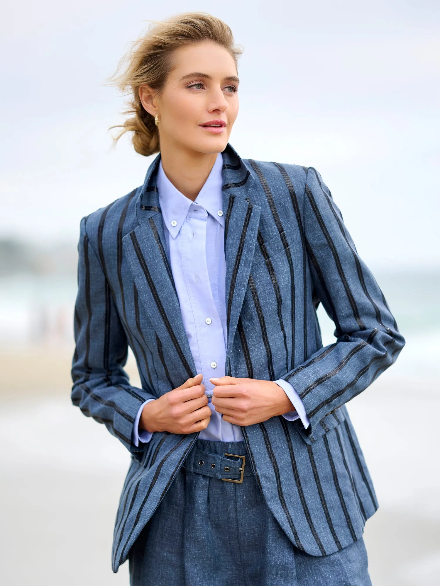 Paillette Stripe Linen Blazer