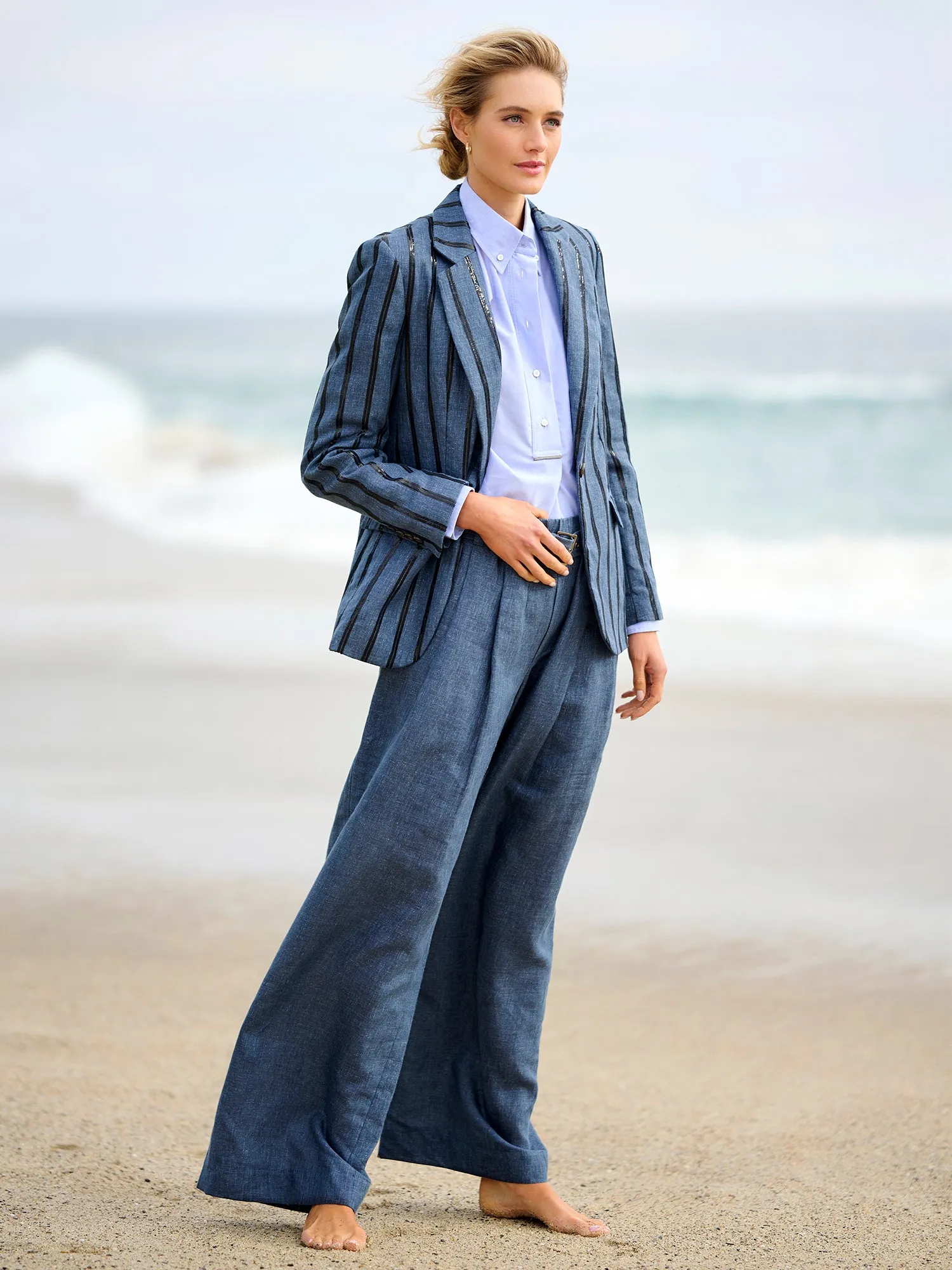Paillette Stripe Linen Blazer