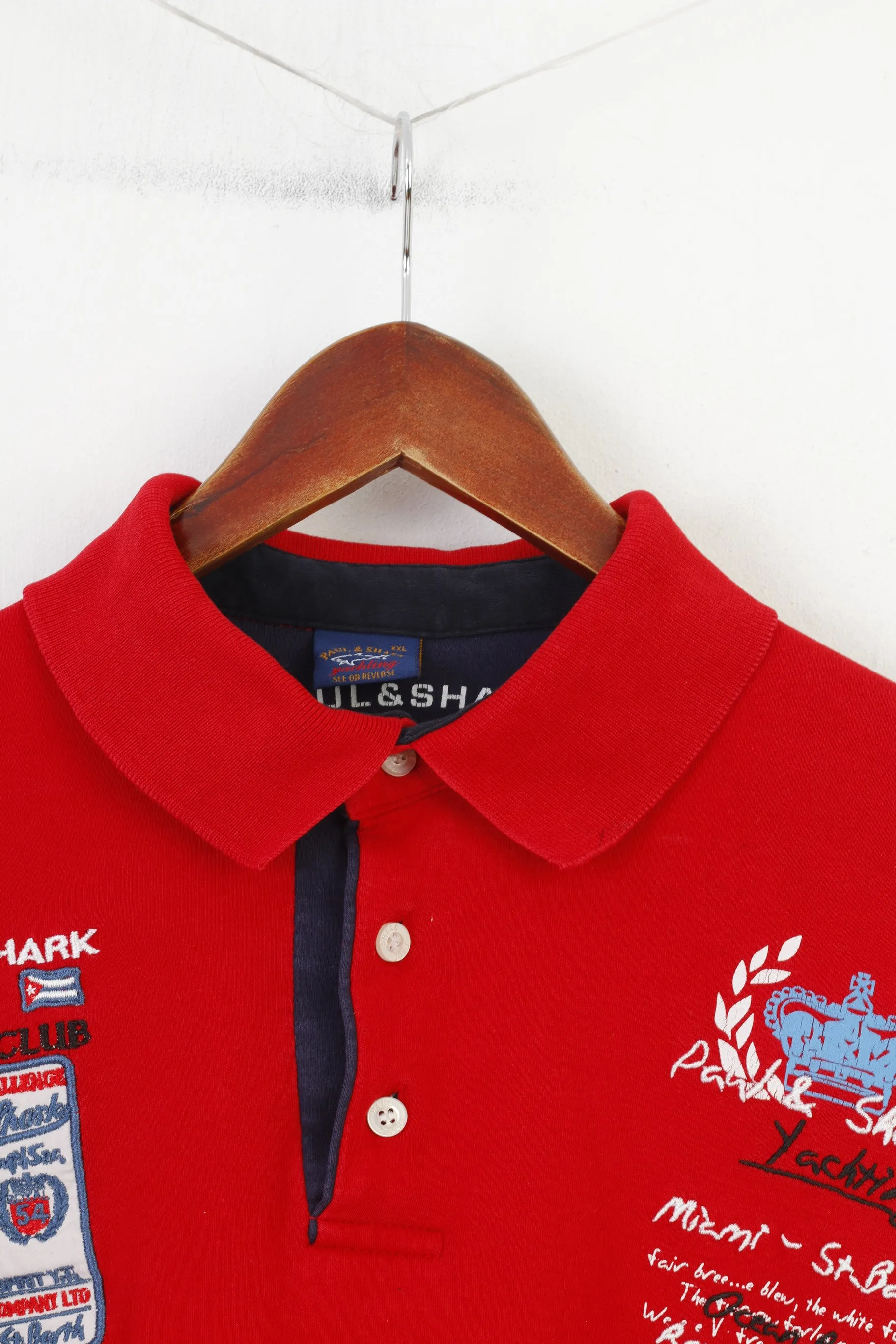 Paul&Shark Men XXL Polo Shirt Red Collar Yachting Club Cotton Vintage Top