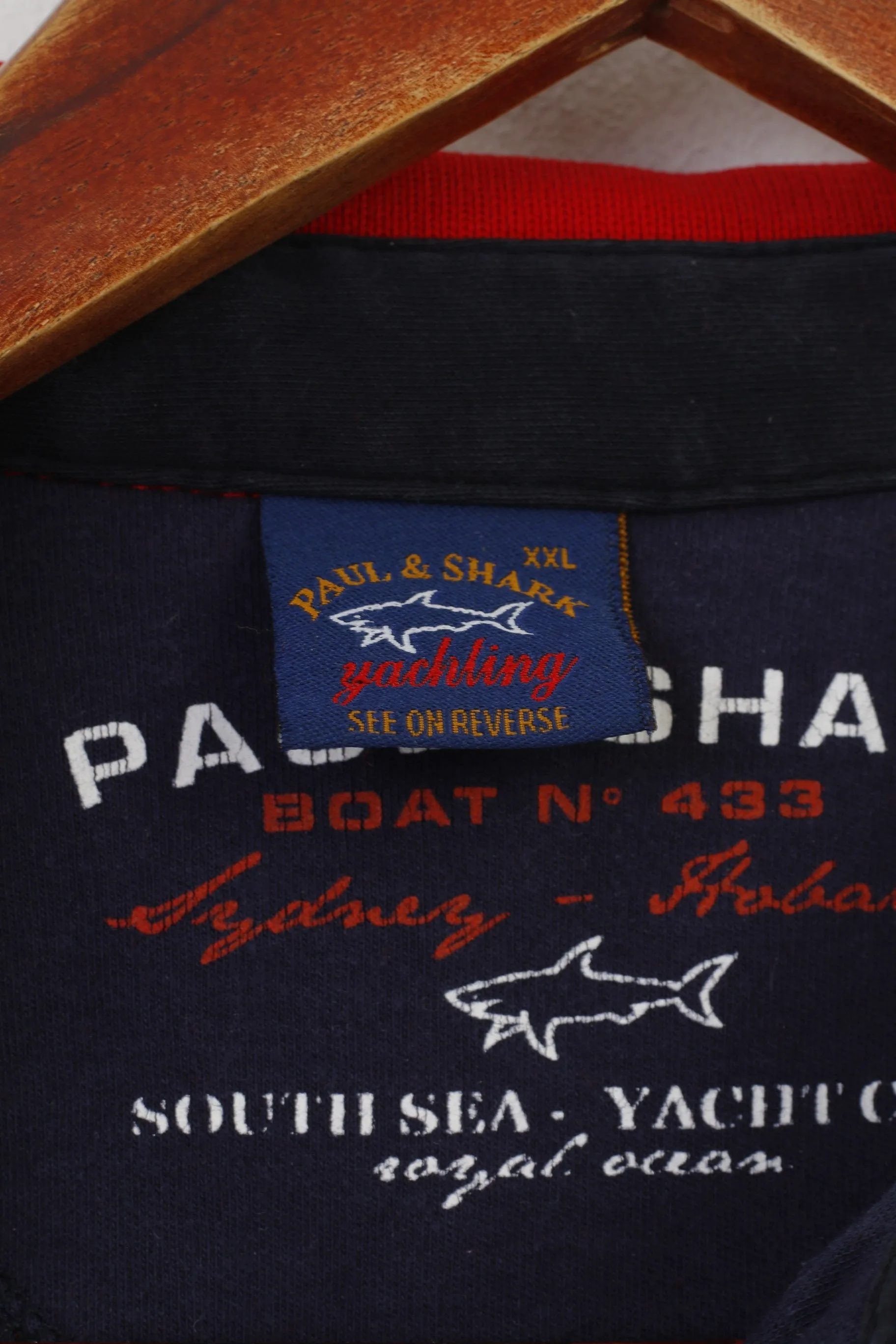Paul&Shark Men XXL Polo Shirt Red Collar Yachting Club Cotton Vintage Top