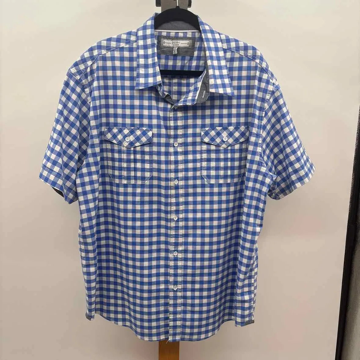 PD&C Men's Size 2XL Blue Checkered Short Sleeve Shirt