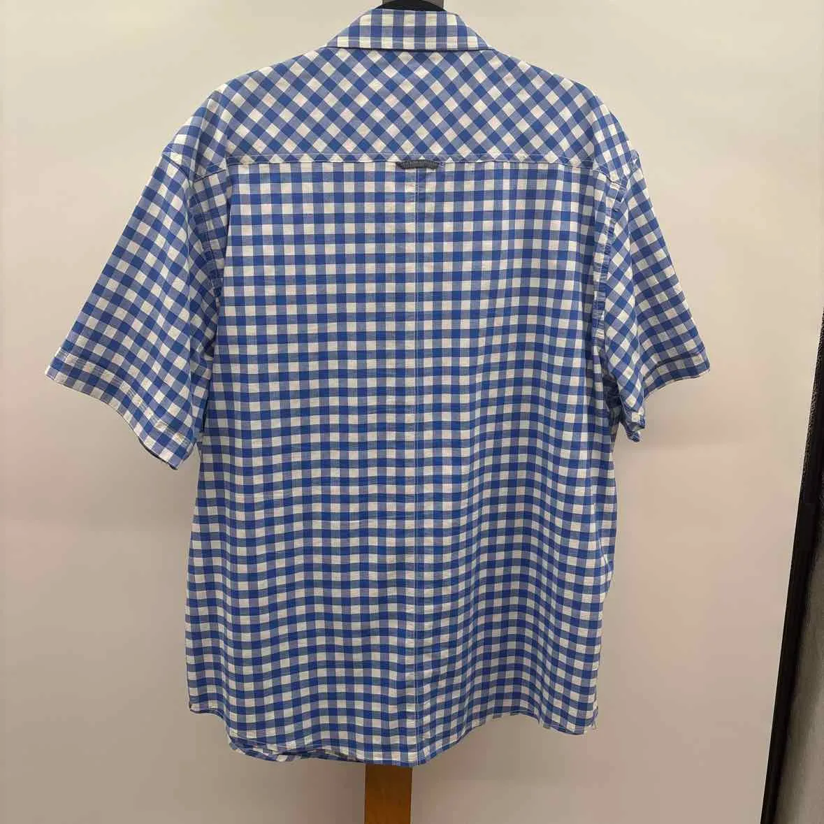 PD&C Men's Size 2XL Blue Checkered Short Sleeve Shirt