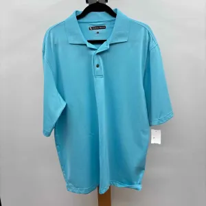 Pebble Beach Men's Size L Turquoise Polyester Solid Short Sleeve Shirt