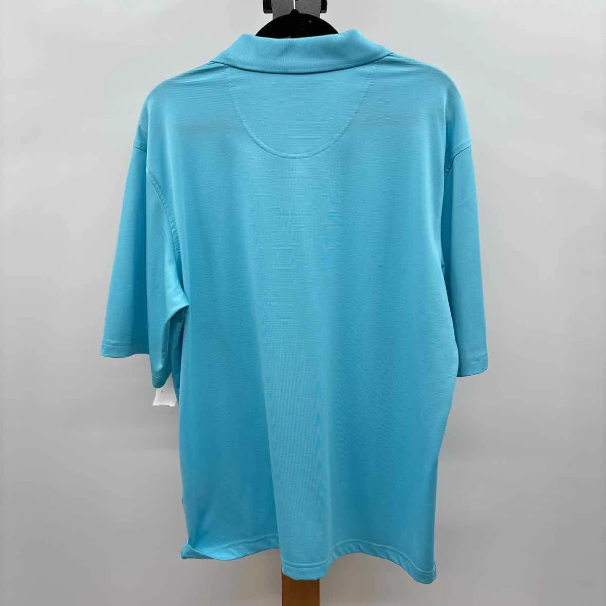 Pebble Beach Men's Size L Turquoise Polyester Solid Short Sleeve Shirt