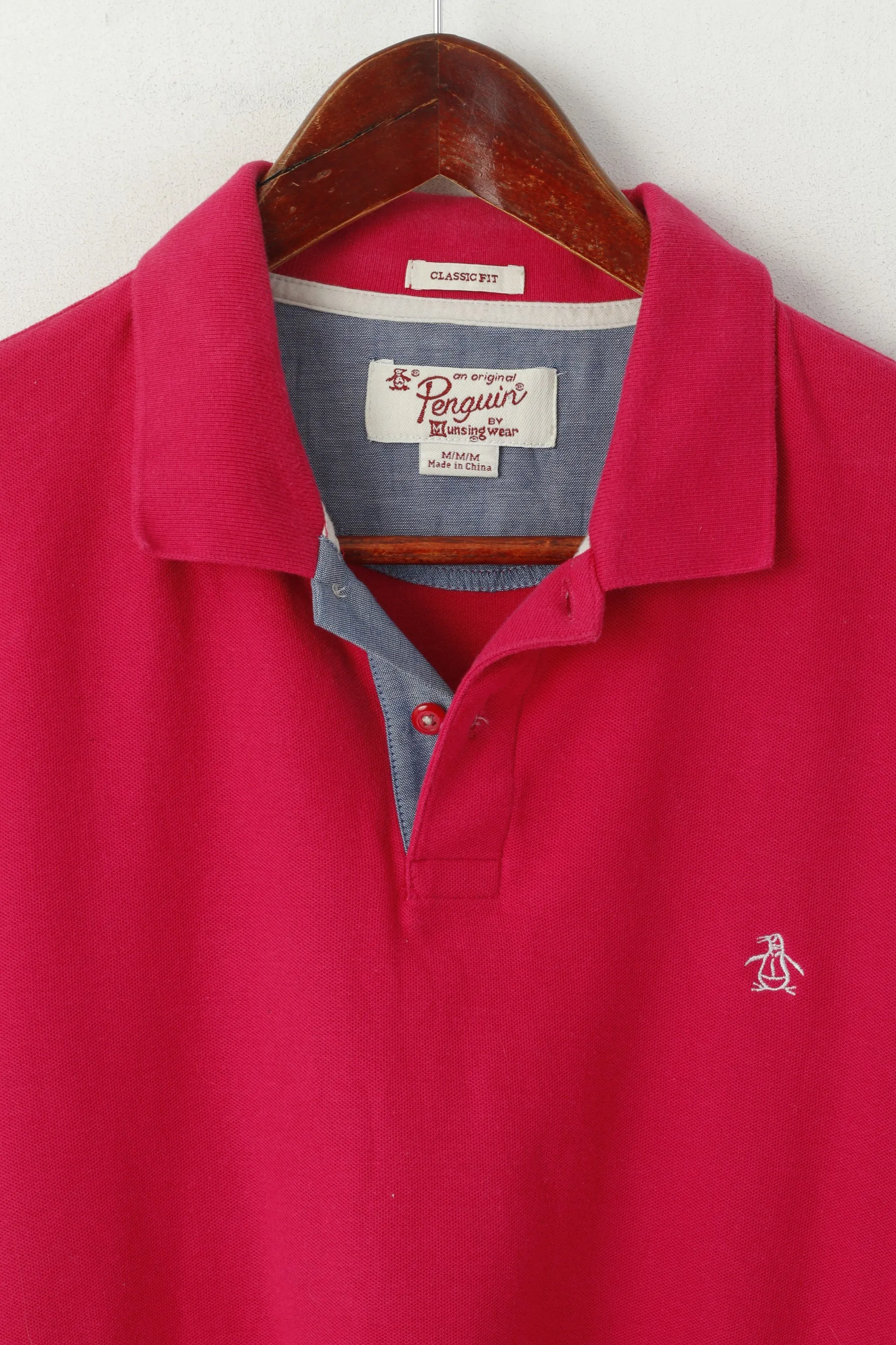 Penguin Men M Polo Shirt Pink Cotton Classic Fit Short Sleeve Logo Plain Top