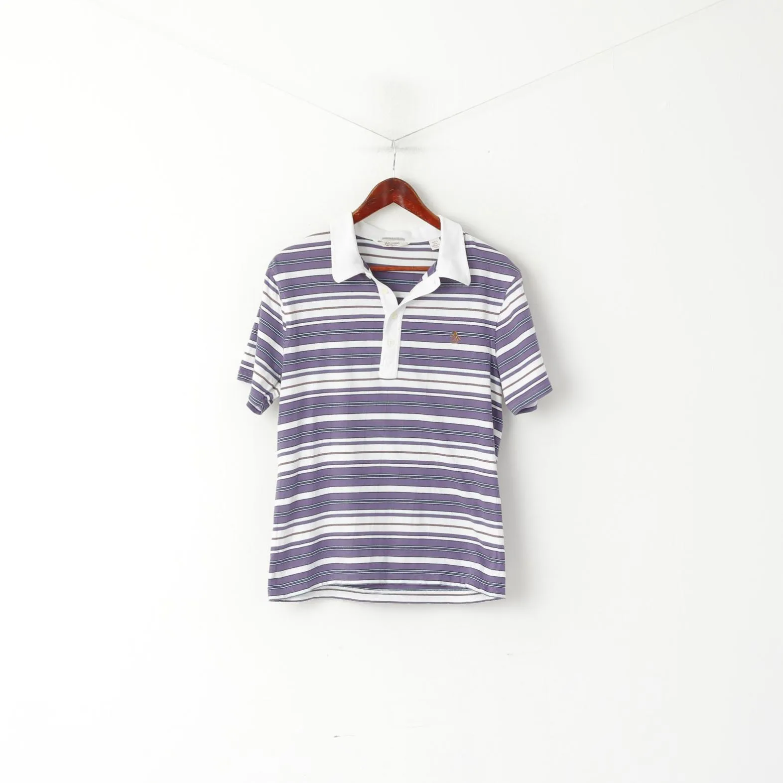 Penguin Men M Polo Shirt Violet Cotton Striped Purple Heritage Slim Fit Top