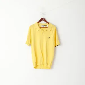 Penguin Men XL Polo Shirt Yellow Jumper Cotton Button Neck Stretch Top