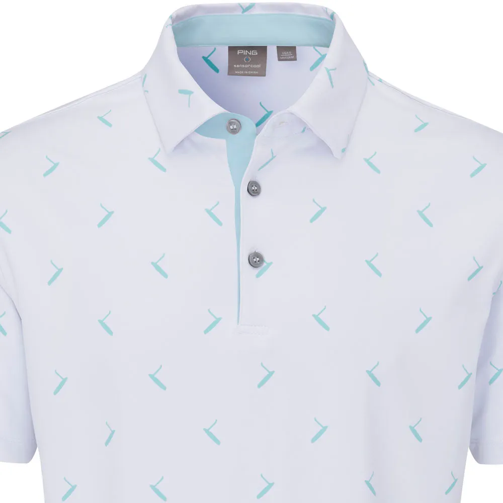 Ping Gold Putter Printed Polo Shirt - White/Aruba Blue Multi
