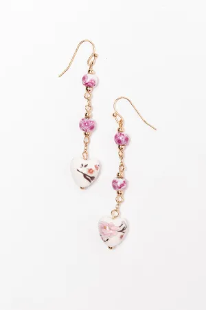 Pink Floral Print Linear Earrings