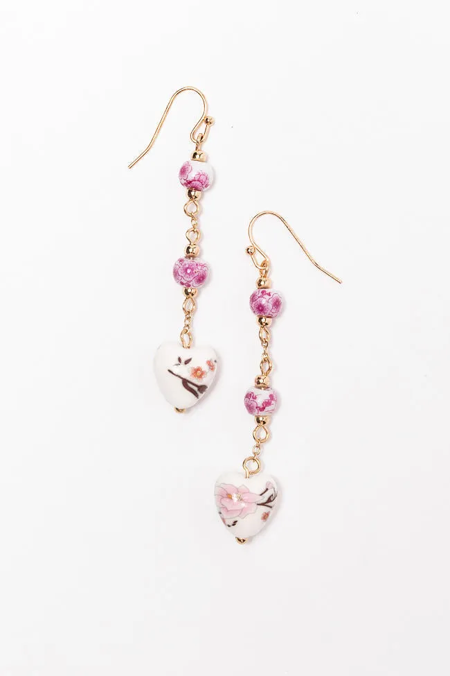 Pink Floral Print Linear Earrings
