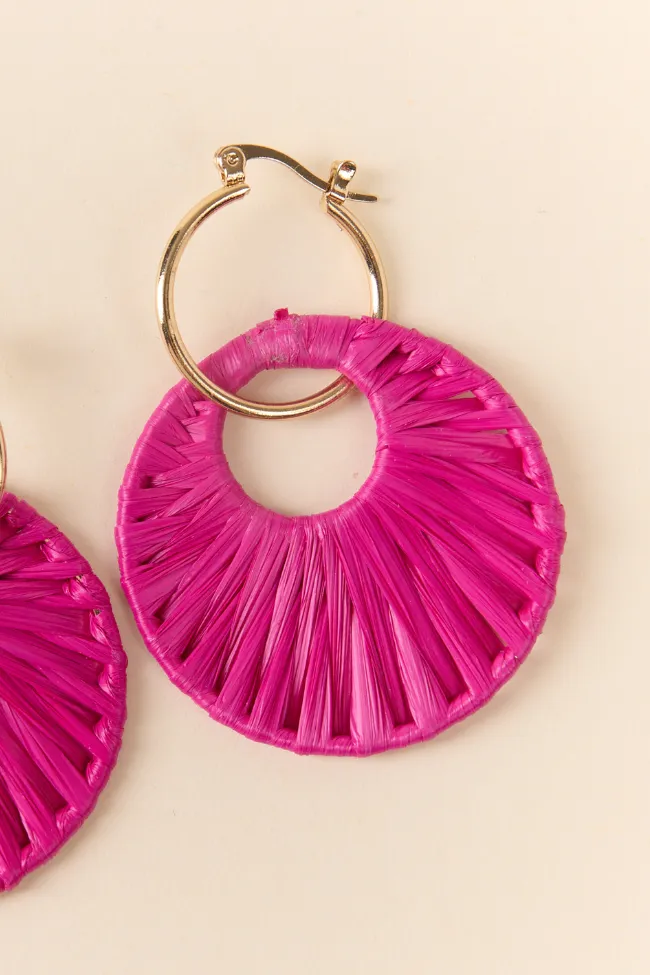 Pink Raffia Wrapped Disc Earrings