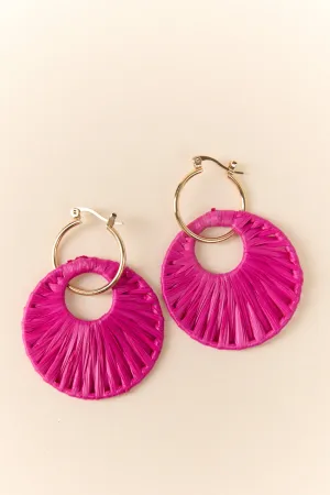 Pink Raffia Wrapped Disc Earrings