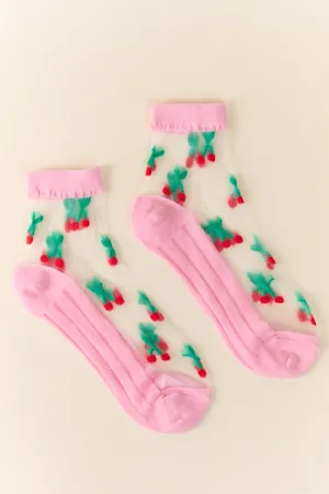 Pink Sheer Cherry Socks