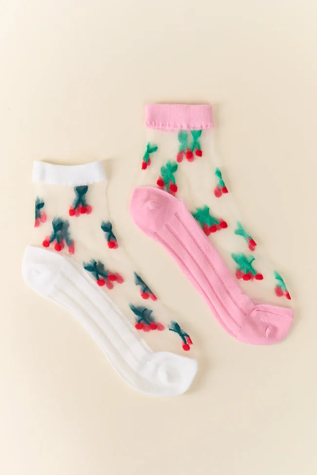 Pink Sheer Cherry Socks