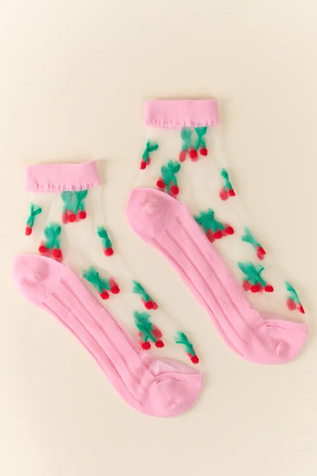 Pink Sheer Cherry Socks