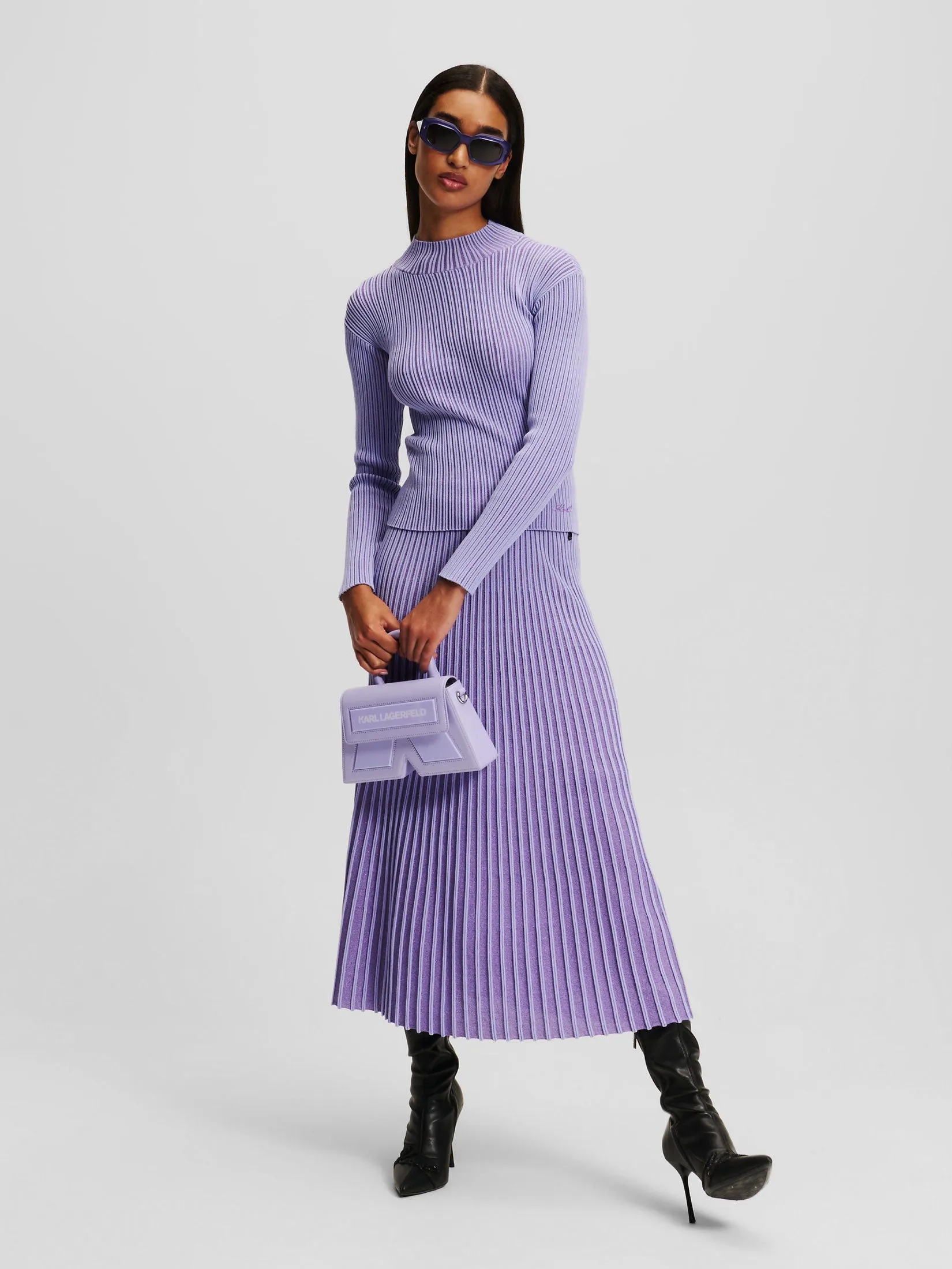 PLEATED LUREX KNIT SKIRT