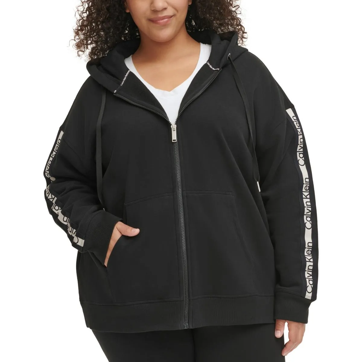 Plus Womens Fleece Striped Zip Hoodie