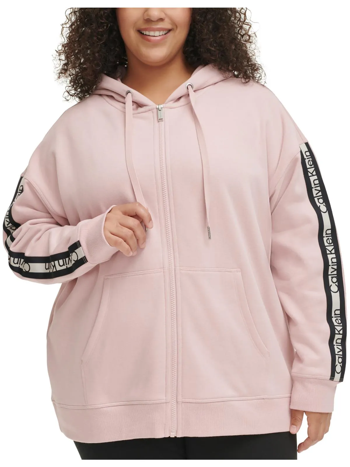 Plus Womens Fleece Striped Zip Hoodie