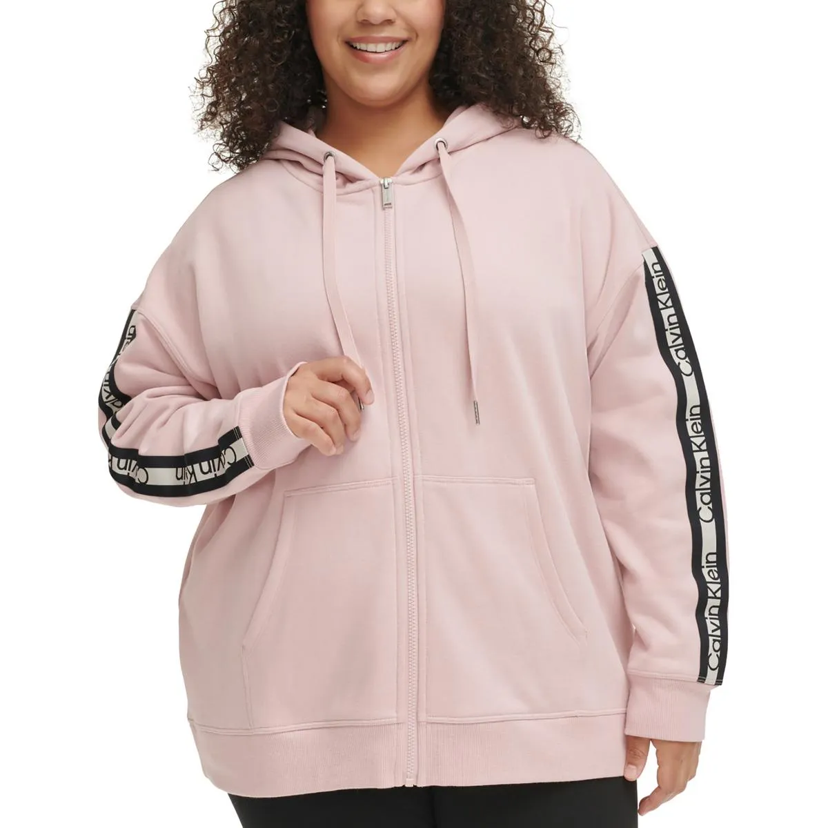 Plus Womens Fleece Striped Zip Hoodie