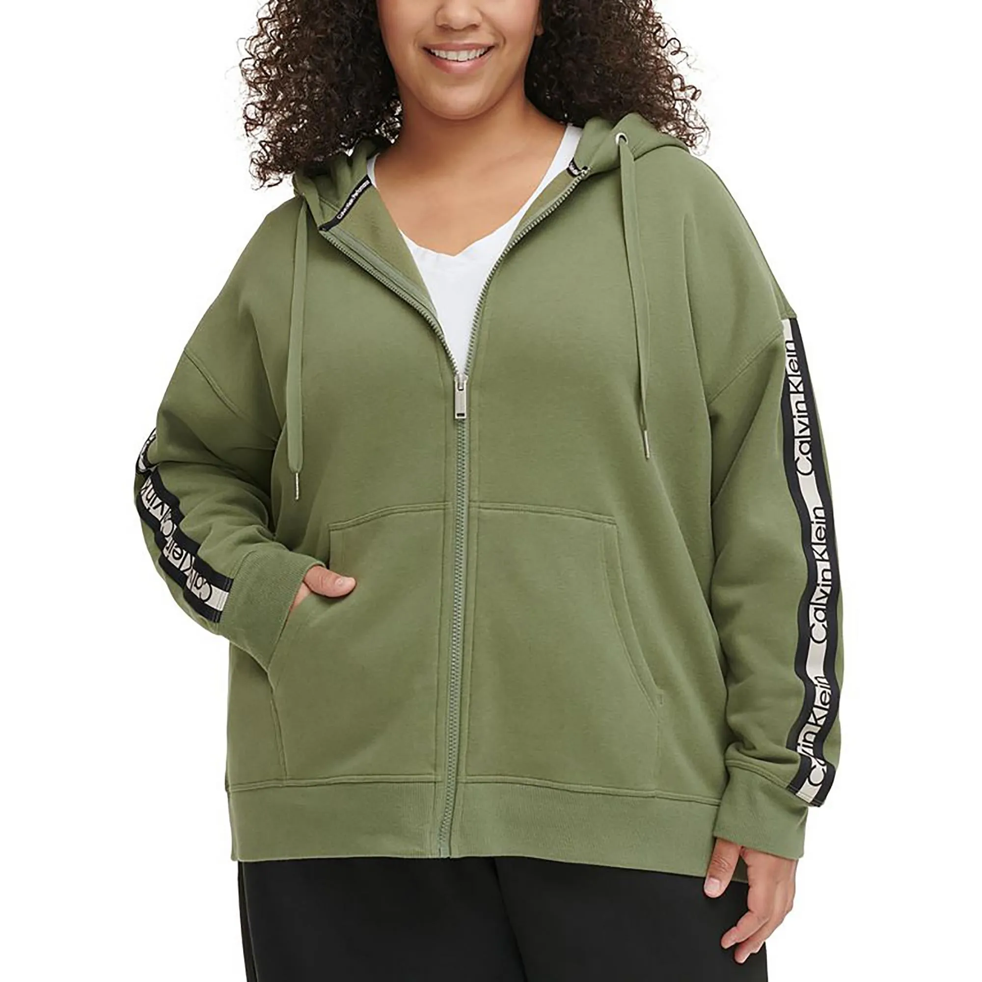 Plus Womens Fleece Striped Zip Hoodie