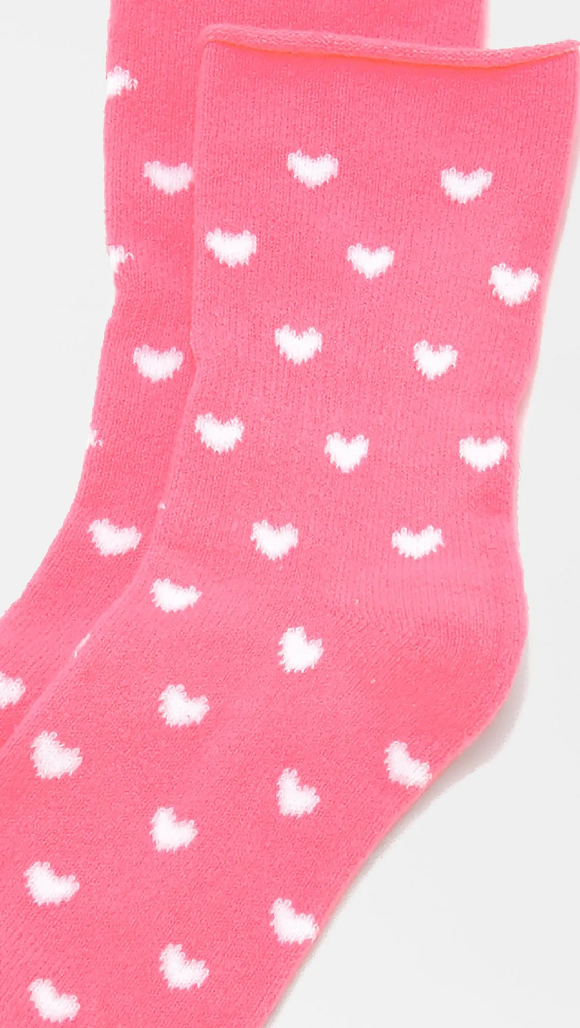 Plush Heart Rolled Fleece Socks Pink