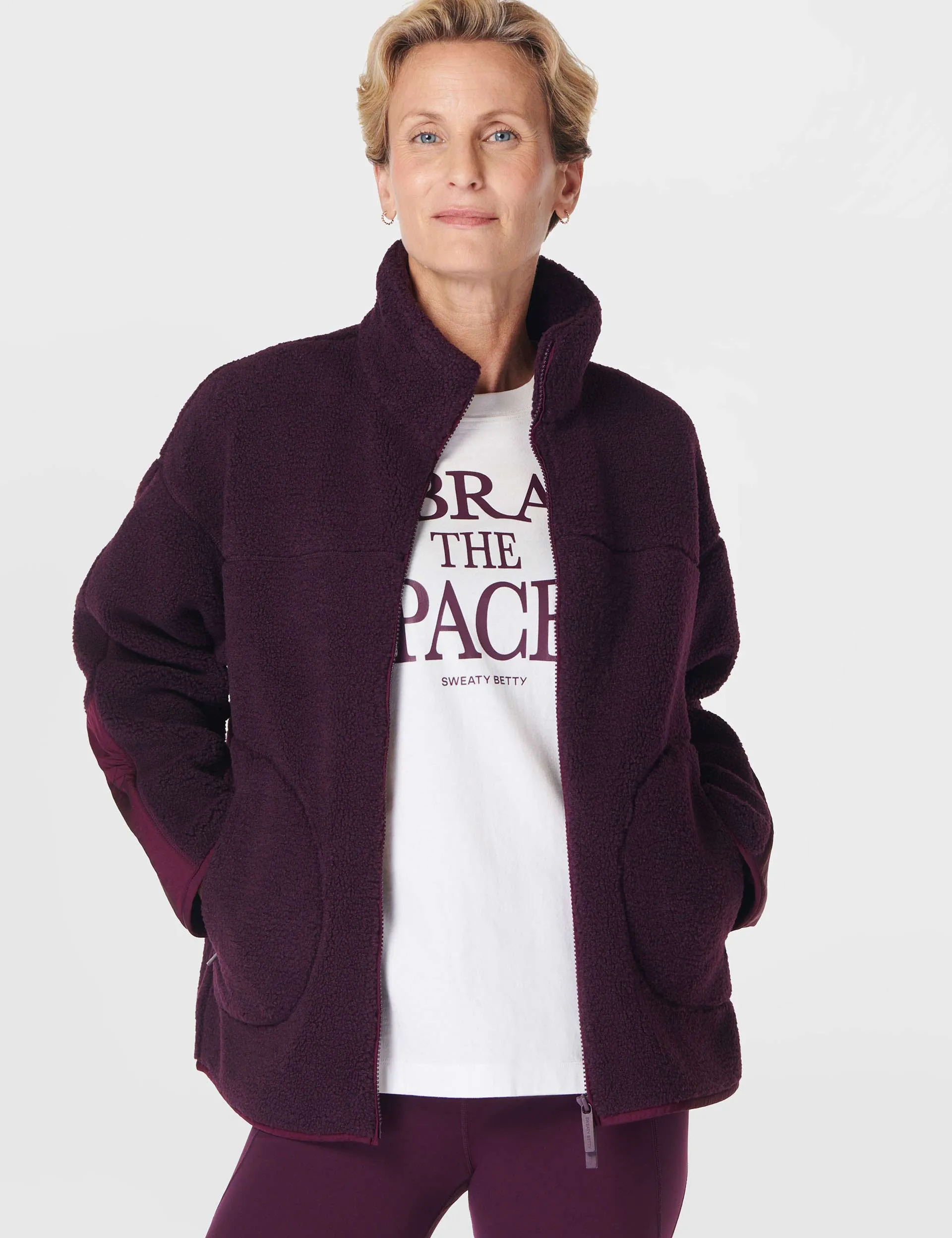 Plush Textured Zip Up - Midnight Cherry Purple