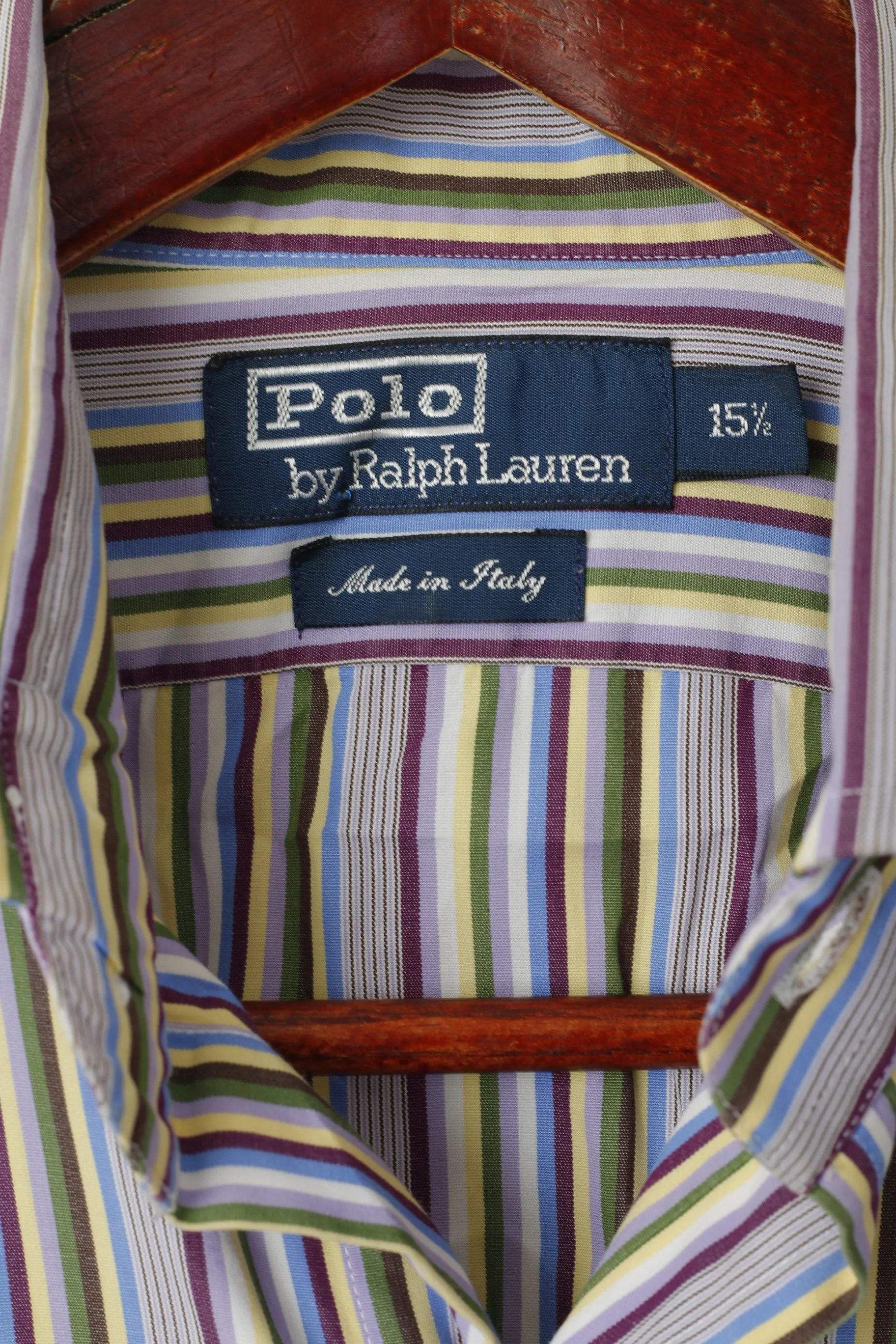 Polo By Ralph Lauren Men 15.5 M Casual Shirt Purple Cotton Italy Striped Long Sleeve Top