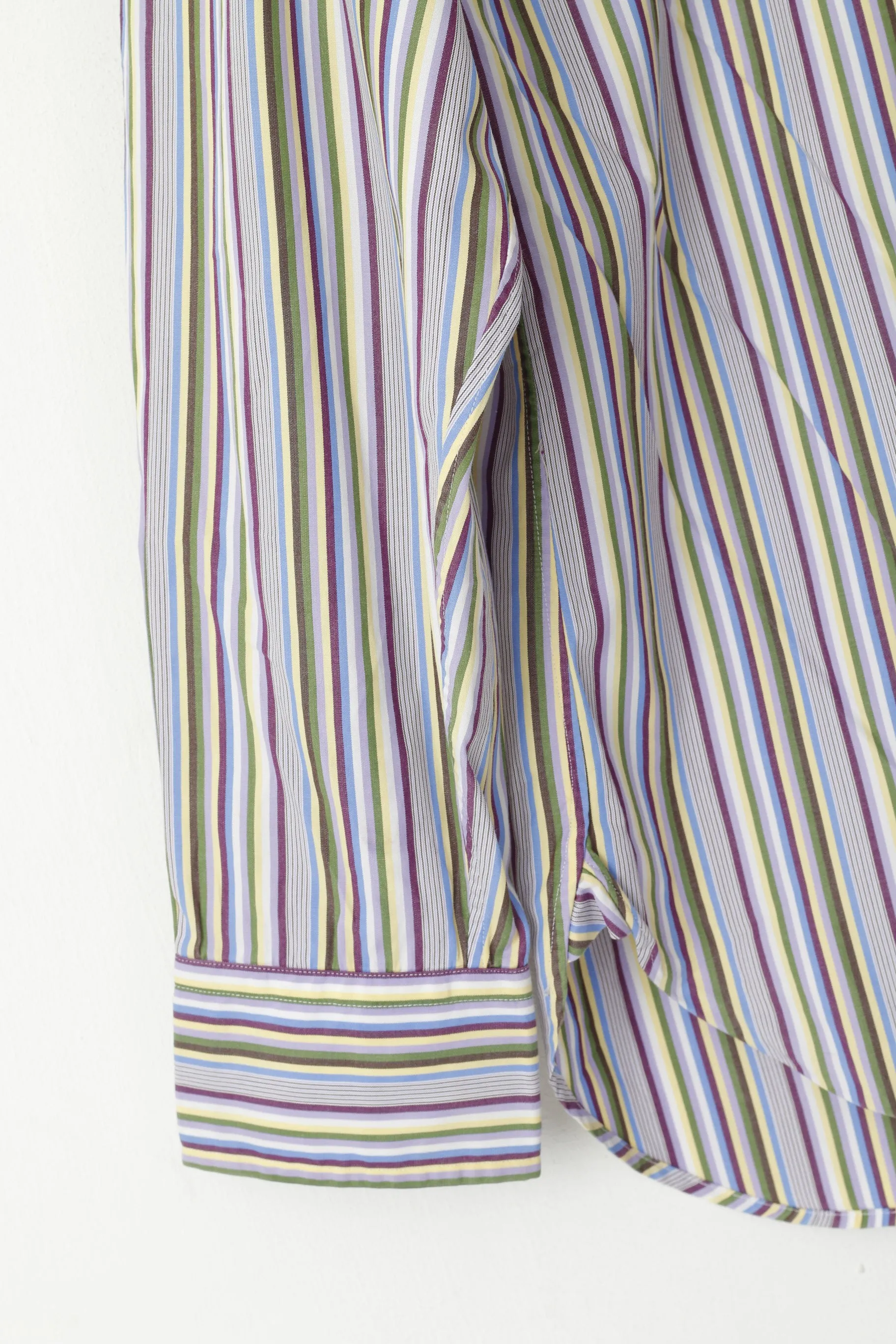 Polo By Ralph Lauren Men 15.5 M Casual Shirt Purple Cotton Italy Striped Long Sleeve Top
