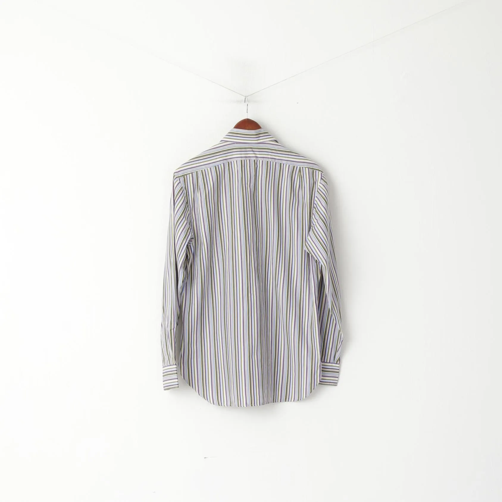 Polo By Ralph Lauren Men 15.5 M Casual Shirt Purple Cotton Italy Striped Long Sleeve Top