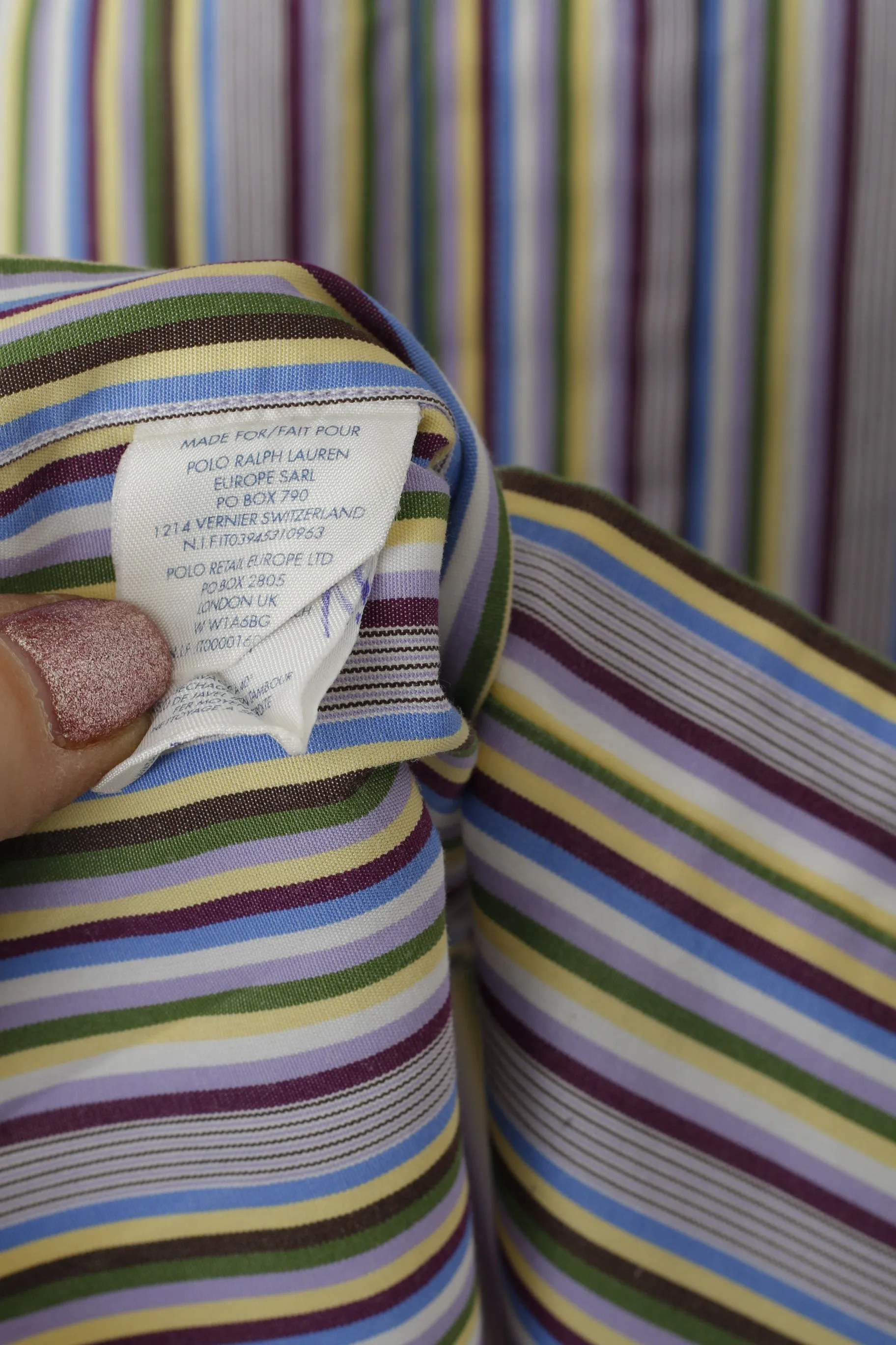 Polo By Ralph Lauren Men 15.5 M Casual Shirt Purple Cotton Italy Striped Long Sleeve Top