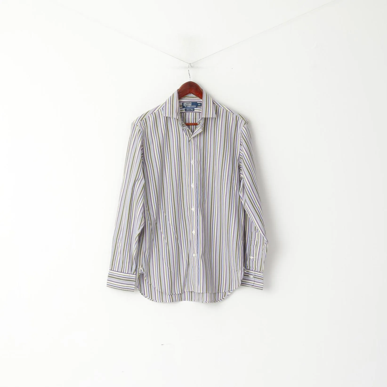 Polo By Ralph Lauren Men 15.5 M Casual Shirt Purple Cotton Italy Striped Long Sleeve Top