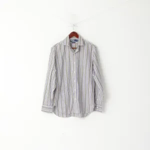 Polo By Ralph Lauren Men 15.5 M Casual Shirt Purple Cotton Italy Striped Long Sleeve Top