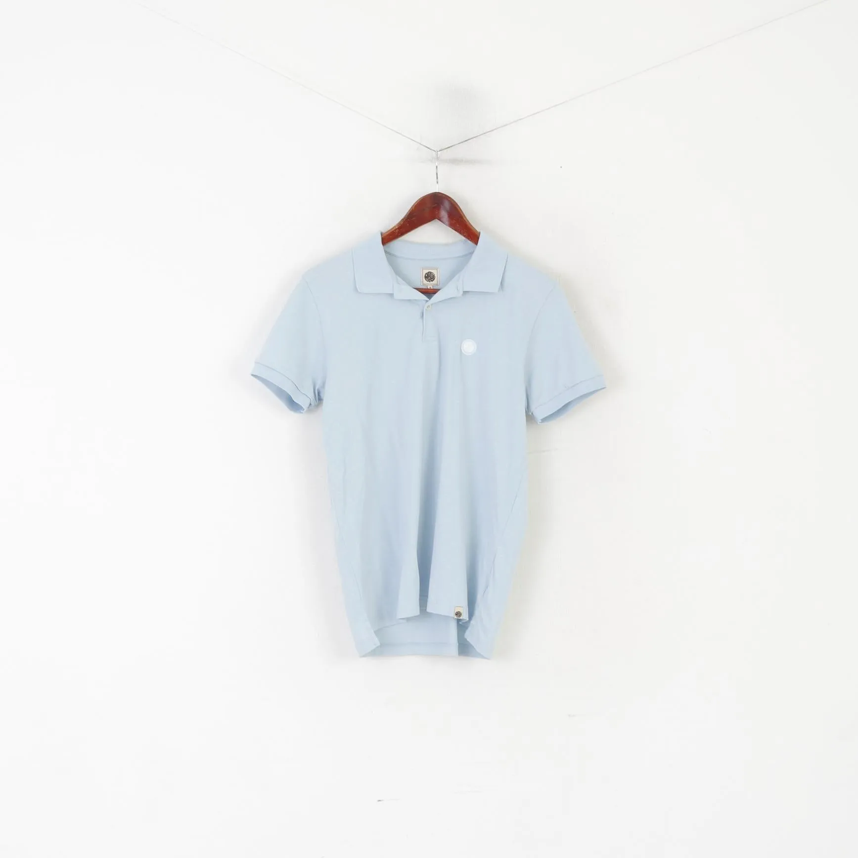 Pretty Green Men M (S) Polo Shirt Light Blue Cotton Dots Print Classic Top