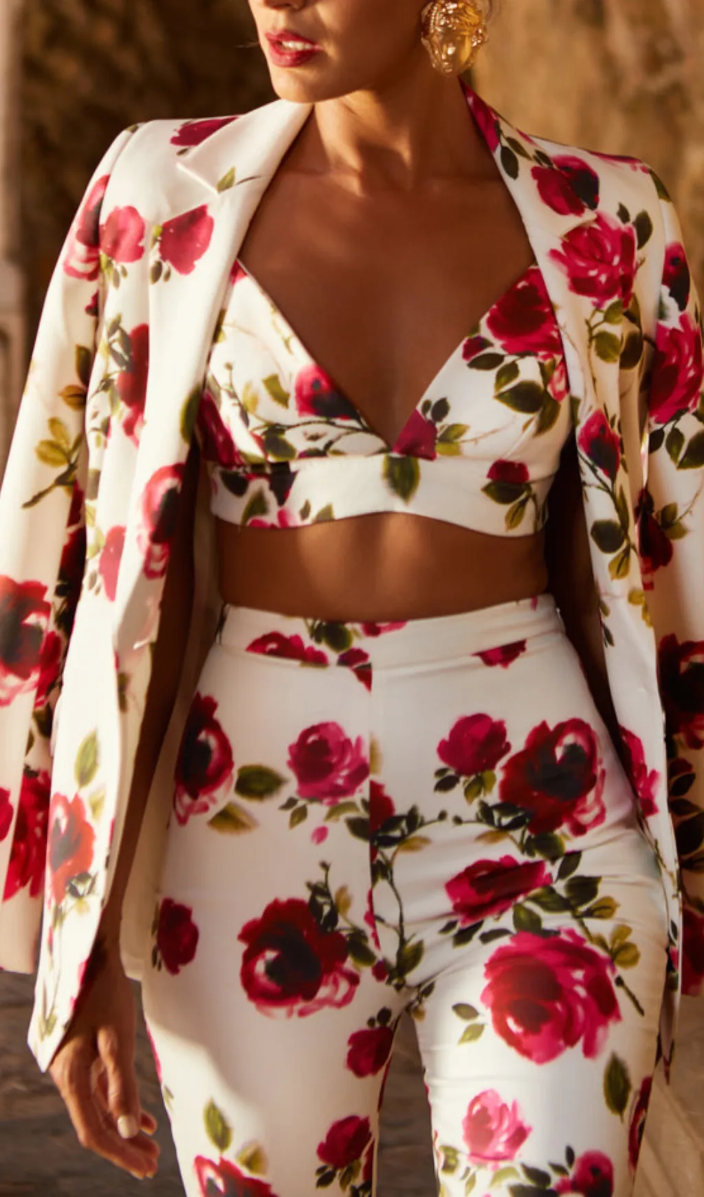 PRINTED LONG-SLEEVED SHIRT SUSPENDER TROUSERS SUIT Gloria Lanvin