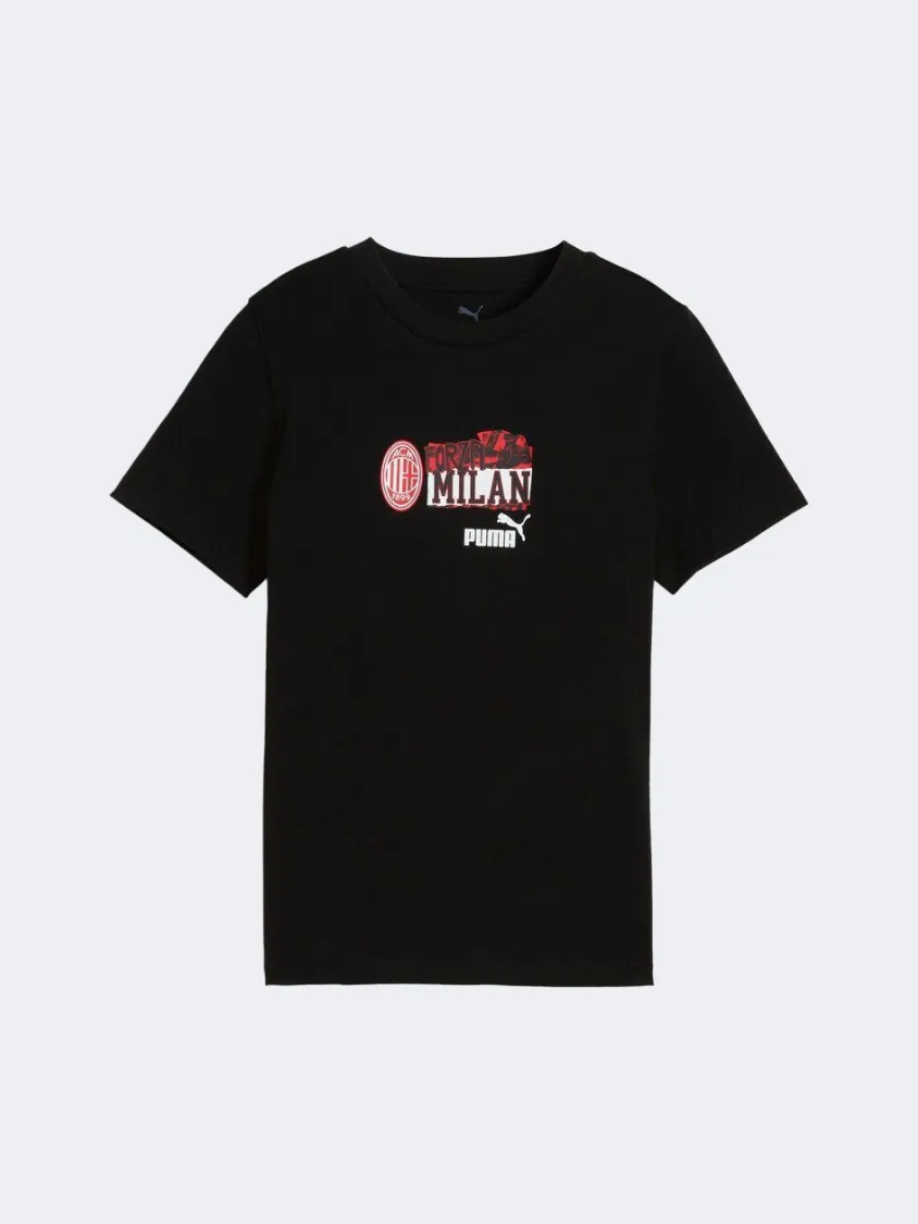 Puma Ac Milan Boys Football T-Shirt Black